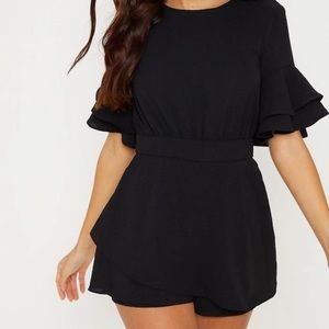 Black Frill Sleeve Tie Back Romper